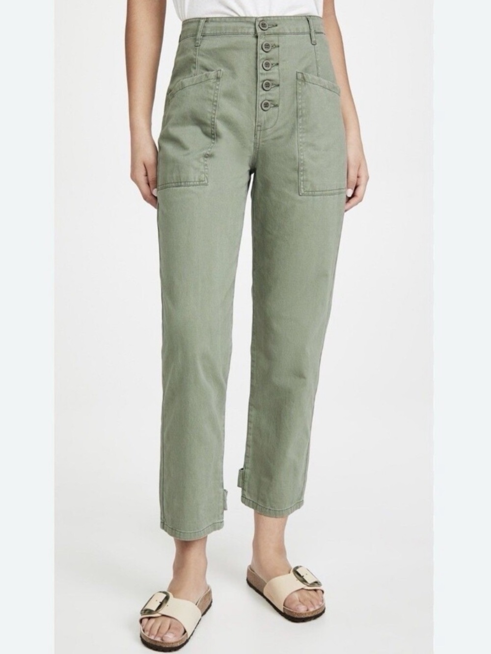 Pistola Olive Green High Rise Button Fly Ankle Pants Size 24